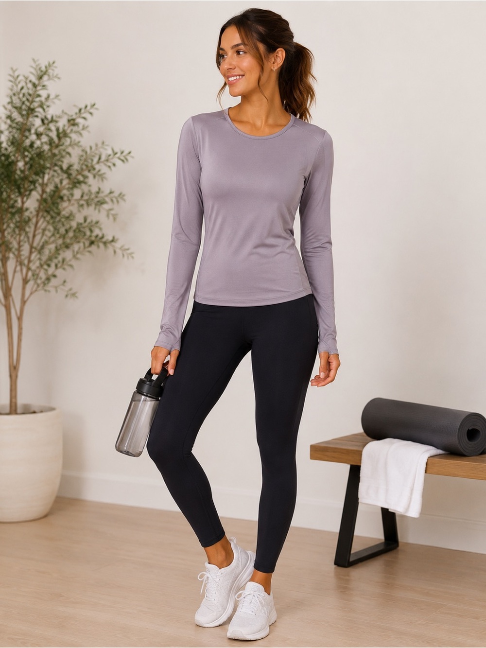 Yoga Top Shirt | Athletic Athleisure Workout Travel Stretch | Gray Purple Large